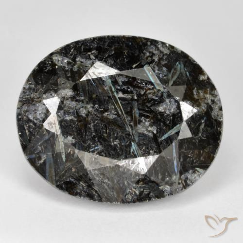 31.63ct Naturale Nero con scintillio blu Nuummite, Ovale, Opaco