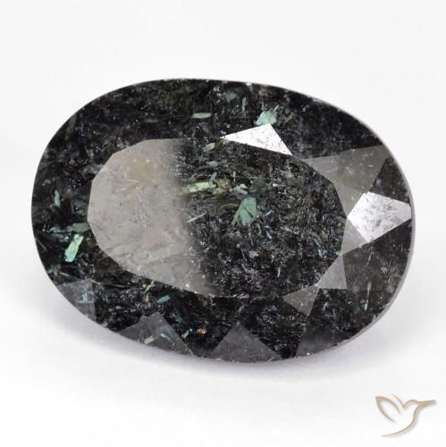 Nuummite Nero con scintillio blu naturale da 29.76 ct, Ovale, Opaco