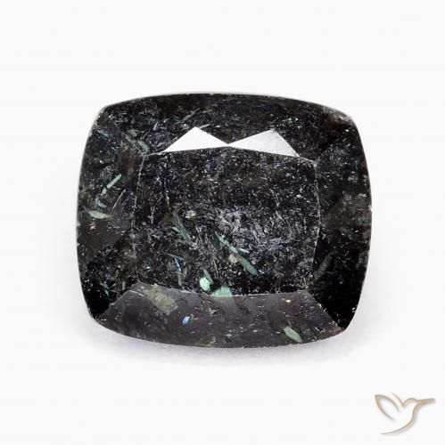 Nuummite Nero con scintillio blu naturale da 10.25 ct, Taglio a cuscino, Opaco
