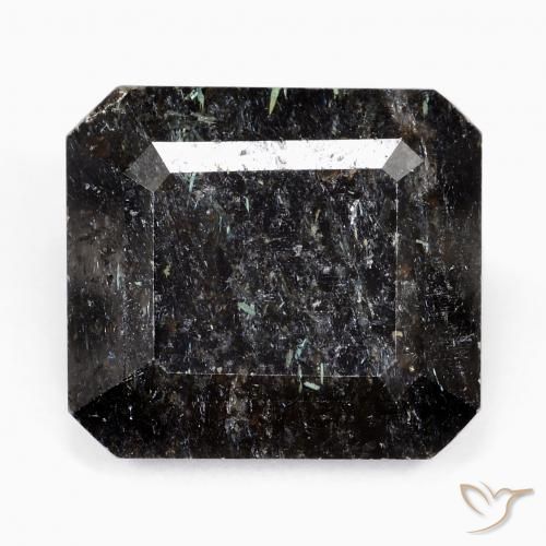 26.45ct Naturale Nero con scintillio blu Nuummite, Taglio smeraldo, Opaco