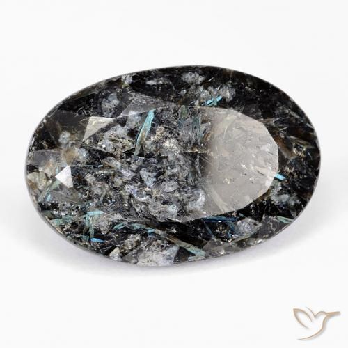 Nuummite Nero con scintillio blu naturale da 21.56 ct, Ovale, Opaco