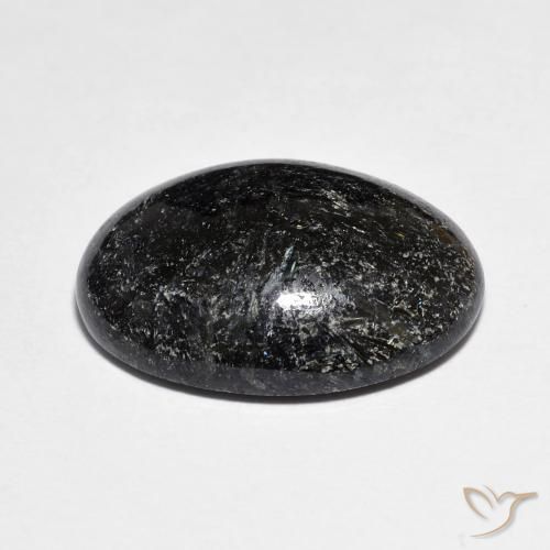 Nuummite Nero con scintillio blu naturale da 11.12 ct, Ovale, Opaco