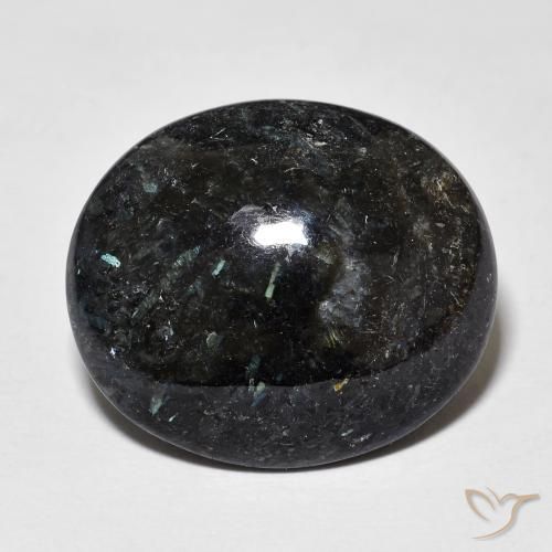 18.31ct Naturale Nero con scintillio blu Nuummite, Ovale, Opaco