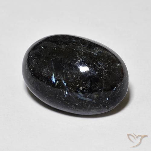 Nuummite Nero con scintillio blu naturale da 12.71 ct, Ovale, Opaco