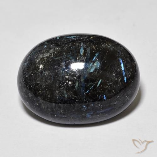 17.50ct Naturale Nero con scintillio blu Nuummite, Ovale, Opaco