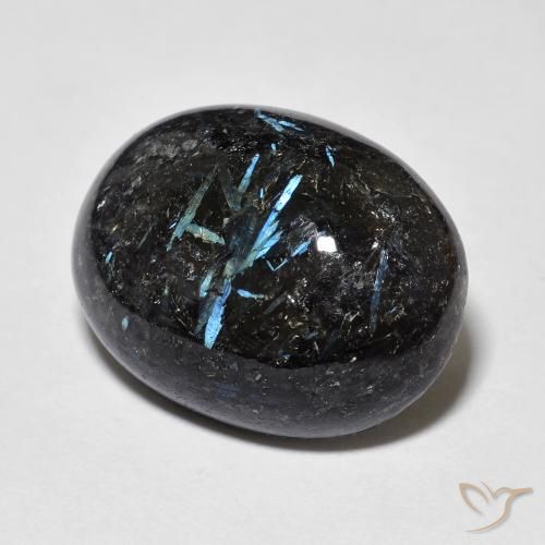 Nuummite Nero con scintillio blu naturale da 17.50 ct, Ovale, Opaco