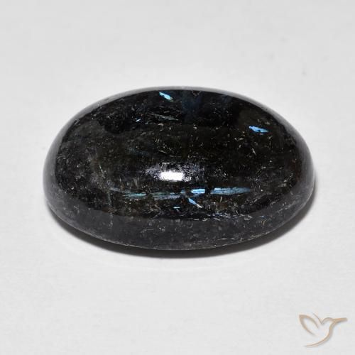 Nuummite Nero con scintillio blu naturale da 17.50 ct, Ovale, Opaco