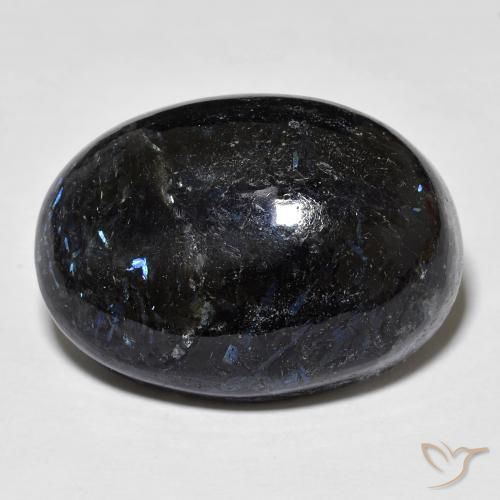 28.34ct Naturale Nero con scintillio blu Nuummite, Ovale, Opaco