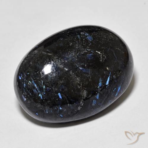 Nuummite Nero con scintillio blu naturale da 28.34 ct, Ovale, Opaco