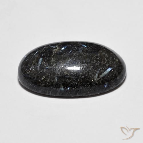 Nuummite Nero con scintillio blu naturale da 9.75 ct, Ovale, Opaco