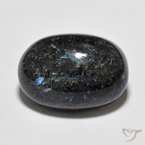 Nuummite Nero con scintillio blu naturale da 16.00 ct, Ovale, Opaco