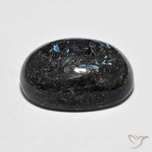 Nuummite Nero con scintillio blu naturale da 16.00 ct, Ovale, Opaco