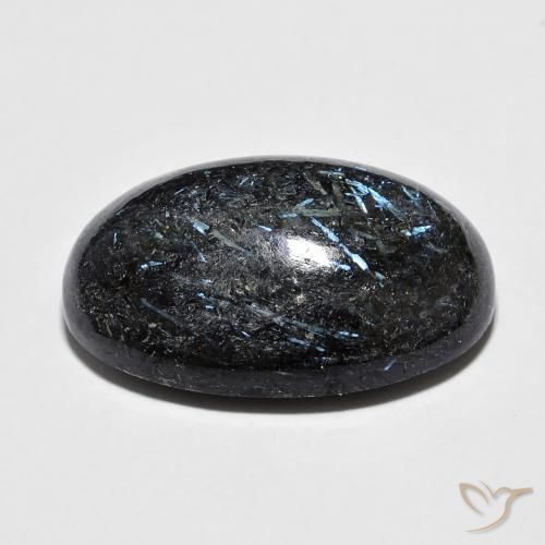 Nuummite Nero con scintillio blu naturale da 20.13 ct, Ovale, Opaco
