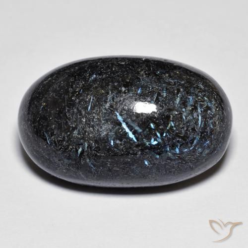 Nuummite Nero con scintillio blu naturale da 28.08 ct, Ovale, Opaco
