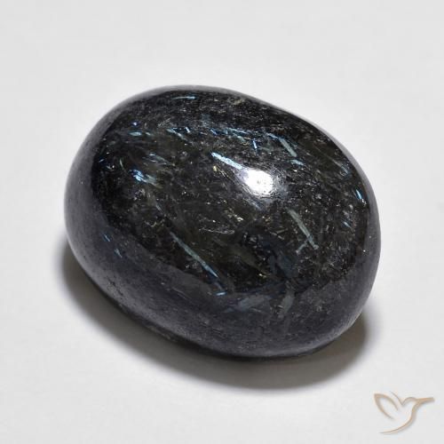 Nuummite Nero con scintillio blu naturale da 15.11 ct, Ovale, Opaco