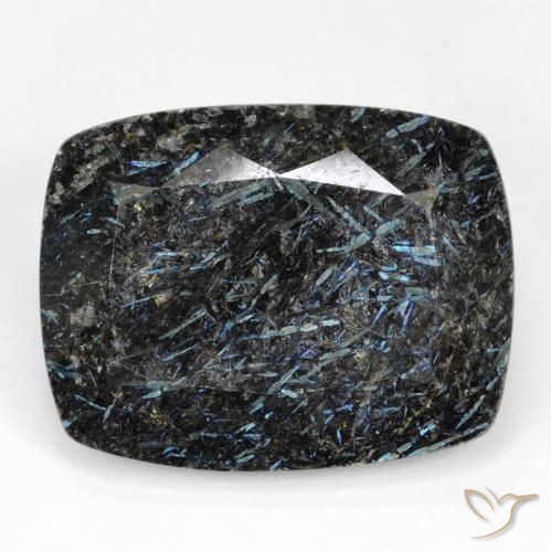 28.35ct Naturale Nero con scintillio blu Nuummite, Cuscino, Opaco