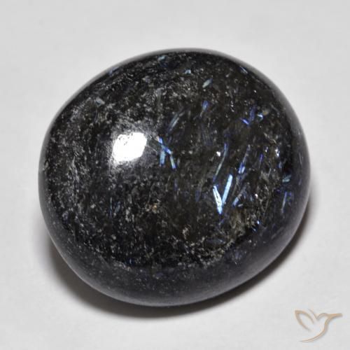 Nuummite Nero con scintillio blu naturale da 19.50 ct, Ovale, Opaco