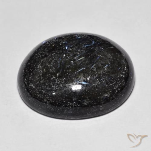 Nuummite Nero con scintillio blu naturale da 19.50 ct, Ovale, Opaco