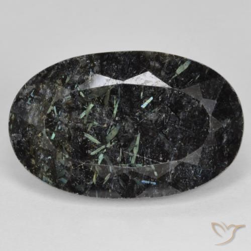 24.90ct Naturale Nero con scintillio blu Nuummite, Ovale, Opaco