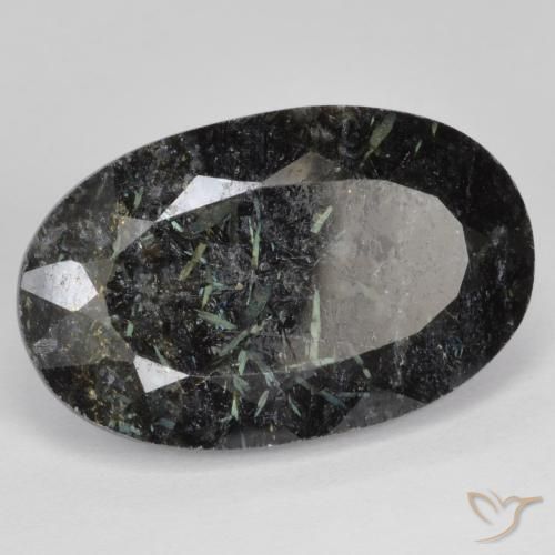 Nuummite Nero con scintillio blu naturale da 24.90 ct, Ovale, Opaco