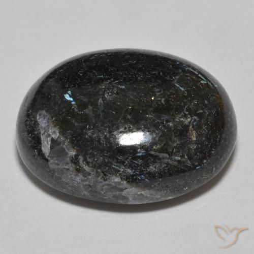 Nuummite Nero con scintillio blu naturale da 24.48 ct, Ovale, Opaco