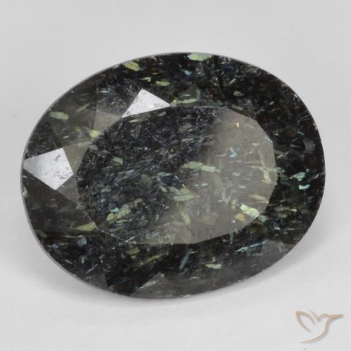 Nuummite Nero con scintillio blu naturale da 12.87 ct, Ovale, Opaco