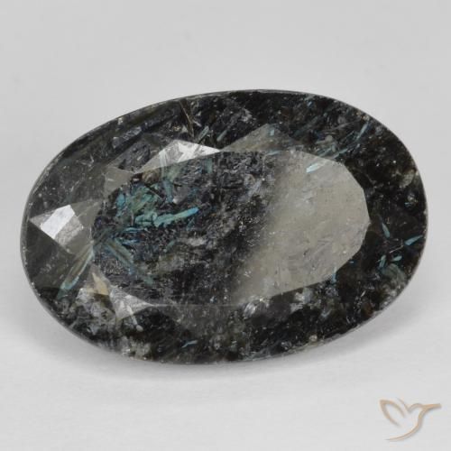 Nuummite Nero con scintillio blu naturale da 14.70 ct, Ovale, Opaco