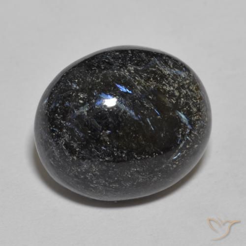 Nuummite Nero con scintillio blu naturale da 9.84 ct, Ovale, Opaco