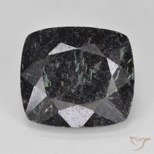 11.41ct Naturale Nero con scintillio blu Nuummite, Cuscino, Opaco