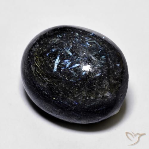 Nuummite Nero con scintillio blu naturale da 24.73 ct, Ovale, Opaco