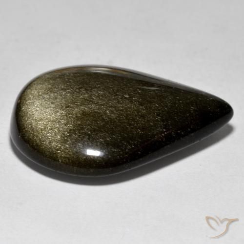 Ossidiana Nero con riflessi dorati naturale da 30.47 ct, Forma a pera, Opaco