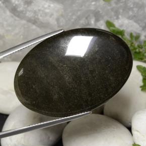 Ossidiana Nero lucido dorato naturale da 31.63 ct, Taglio ovale, Opaco