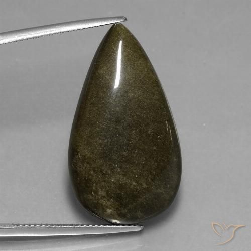 Ossidiana Nero con riflessi dorati naturale da 24.22 ct, Forma a pera, Opaco