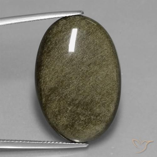 24.53ct Naturale Nero con riflessi dorati Ossidiana, Ovale, Opaco
