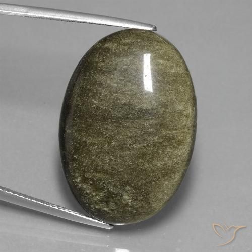 26.52ct Naturale Nero con riflessi dorati Ossidiana, Ovale, Opaco