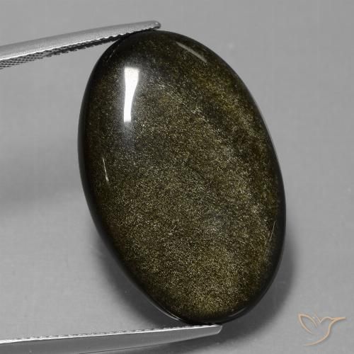 25.88ct Naturale Nero con riflessi dorati Ossidiana, Ovale, Opaco