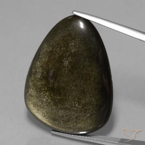 Ossidiana Nero con riflessi dorati naturale da 38.75 ct, Taglio trillion, Opaco
