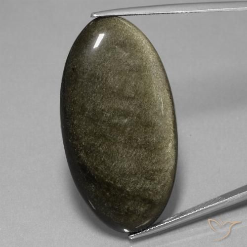 37.05ct Naturale Nero con riflessi dorati Ossidiana, Ovale, Opaco