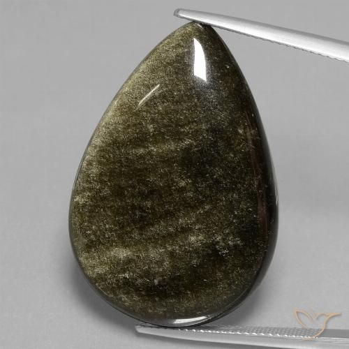 Ossidiana Nero con riflessi dorati naturale da 35.49 ct, Forma a pera, Opaco