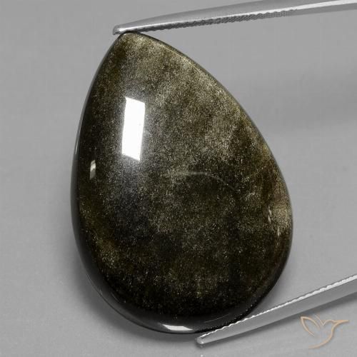 37.83ct Naturale Nero con riflessi dorati Ossidiana, Forma a pera, Opaco