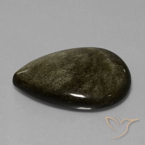 Ossidiana Nero con riflessi dorati naturale da 37.83 ct, Forma a pera, Opaco