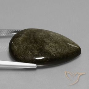 Ossidiana Nero con riflessi dorati naturale da 37.83 ct, Forma a pera, Opaco
