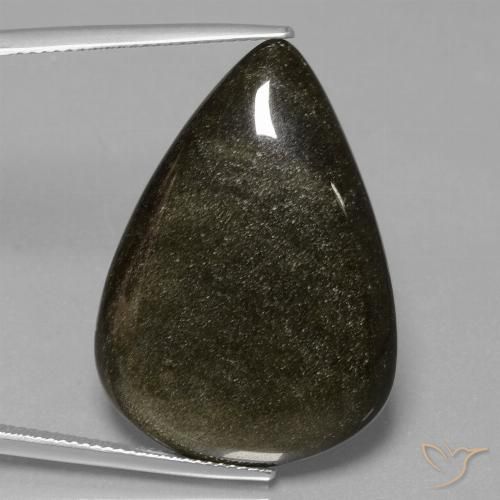 27.71ct Naturale Nero con riflessi dorati Ossidiana, Forma a pera, Opaco
