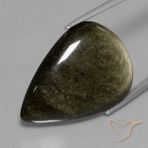 Ossidiana Nero con riflessi dorati naturale da 27.71 ct, Forma a pera, Opaco