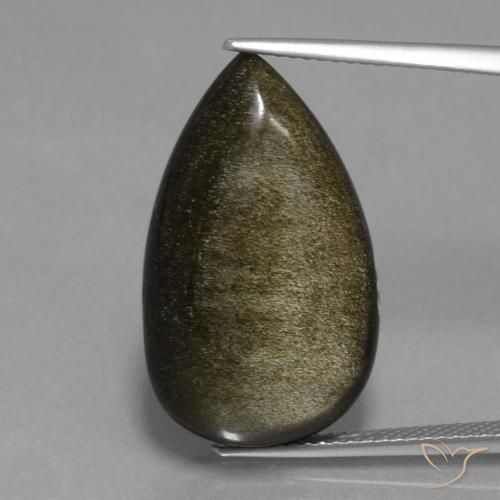 Ossidiana Nero con riflessi dorati naturale da 15.20 ct, Forma a pera, Opaco