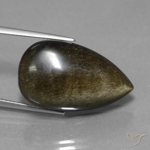 Ossidiana Nero con riflessi dorati naturale da 15.20 ct, Forma a pera, Opaco