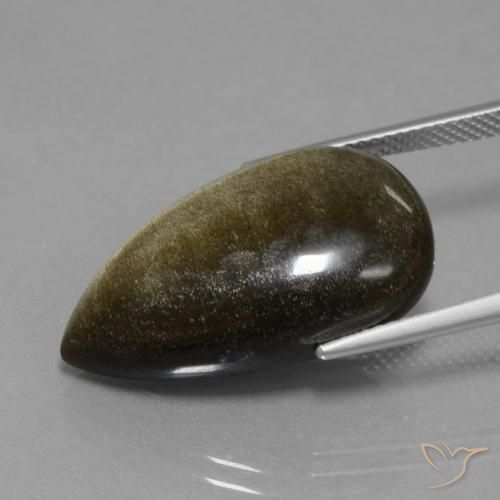 Ossidiana Nero con riflessi dorati naturale da 15.20 ct, Forma a pera, Opaco