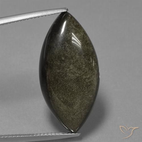 17.08ct Naturale Nero con riflessi dorati Ossidiana, Taglio marquise, Opaco