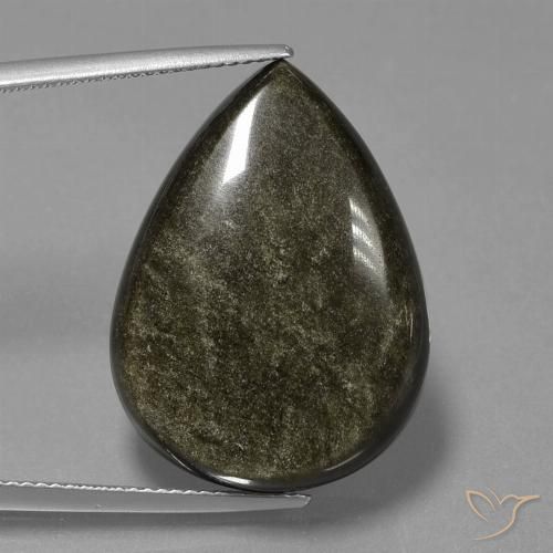 25.69ct Naturale Nero con riflessi dorati Ossidiana, Forma a pera, Opaco