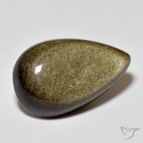 Ossidiana nero con riflessi dorati naturale da 13,44 ct, taglio a pera, opaco